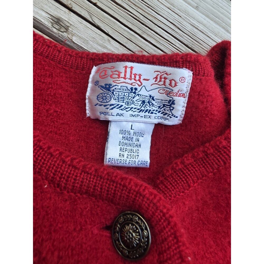 VTG Womens Red Cardigan Sweater 100% Wool Size L Grandmacore Granny Chic - Picture 2 of 7